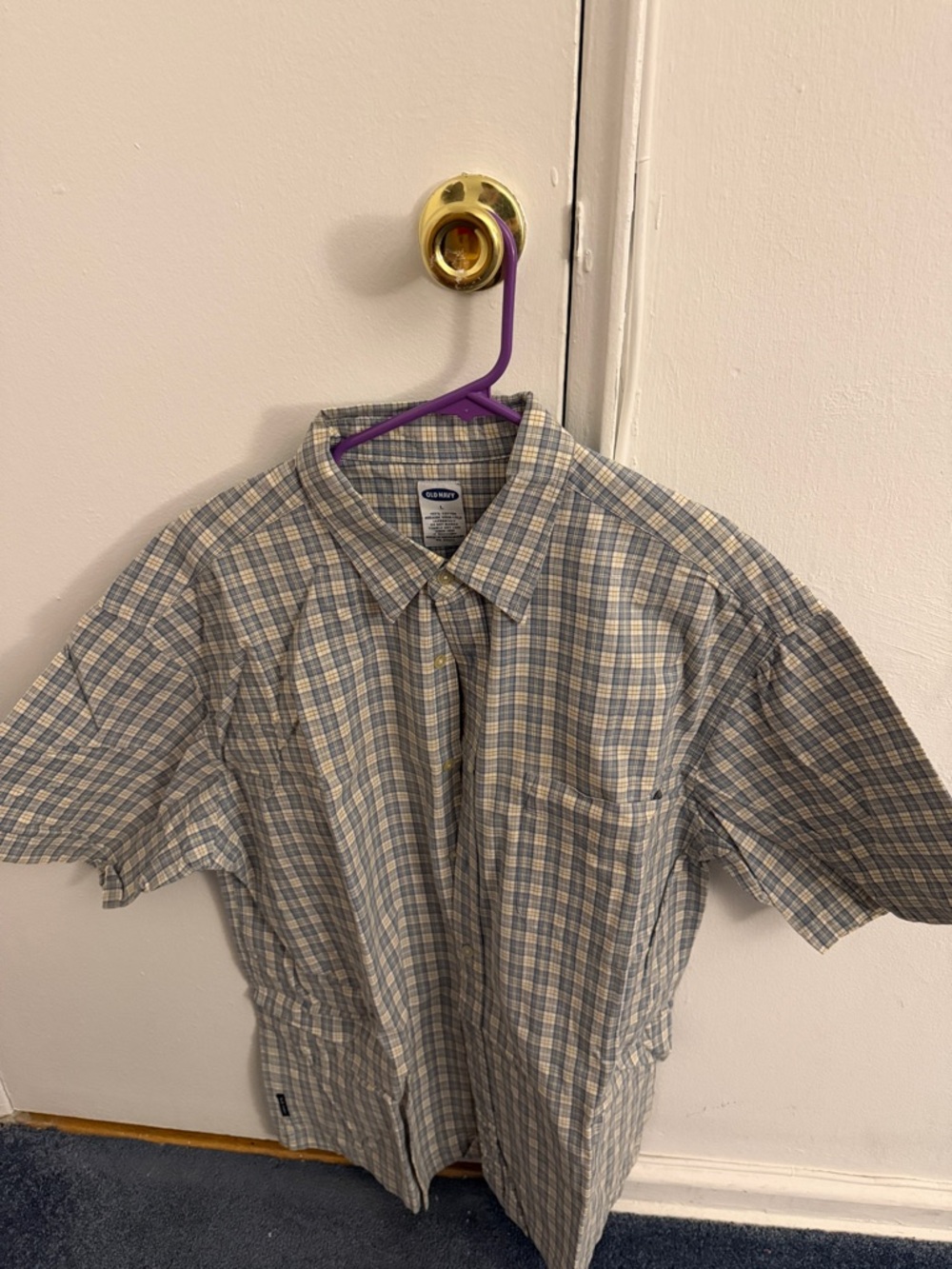 Columbia Short-Sleeve Plaid Button-Down Shirt - Blue and Gray
